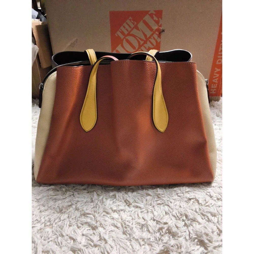 22.Coach Charlie Carryall 28 Colorblock Leather Handbag Rust Yellow 89088